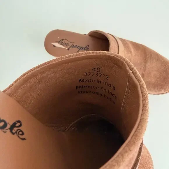 Free People Calabasas Clog Platform 40 Brown Suede Wooded Slip On Mule Stud Heel - Picture 11 of 13